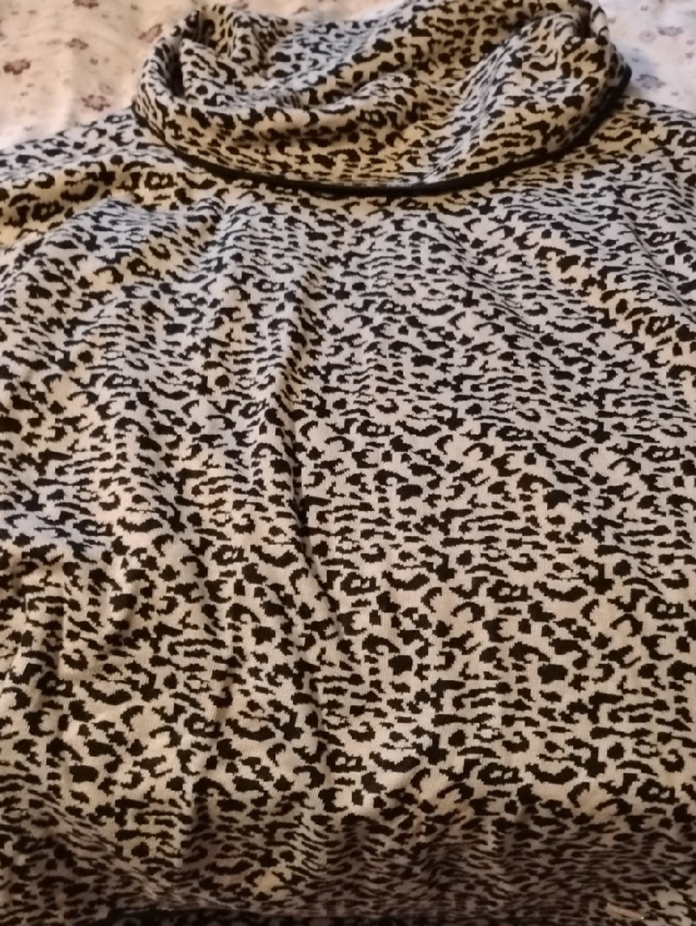 Calvin Klein Black and Cream Leopard Knit Top Cowl Neck Never Worn